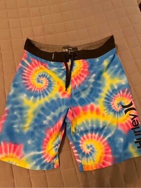 Hurley Boys Tie-Dye Blue Yellow Pink Swim Shorts Size 12